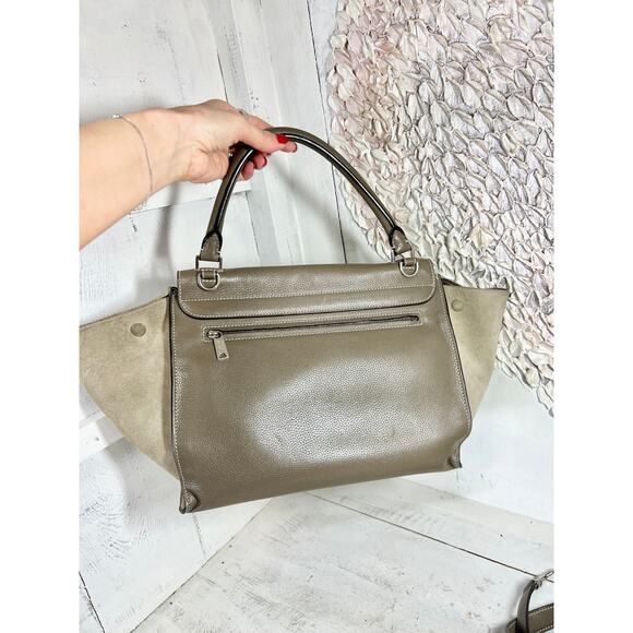 Celine Trapeze Souris Drummed Leather Top Handle Medium Flap Handbag Gray - Picture 7 of 16